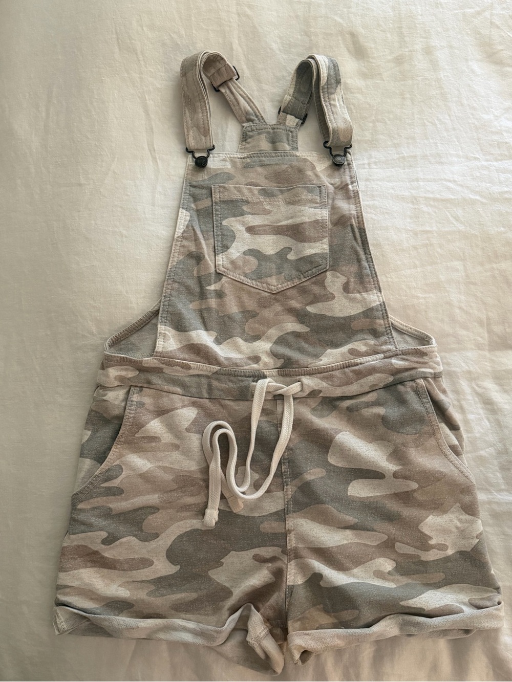 Wallflower Neutral Camo Short Overalls in Beige & Taupe
